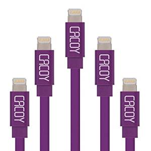 [5xPACK]Apple MFi Certified Lightning to USB Flat Cable for iPhone iPad iPod - 3 Feet (1 Meters) - Purple